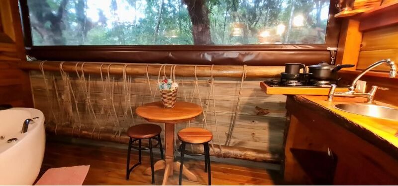 Cabana 1 com hidromassagem, lareira elétrica e vista para mata nativa