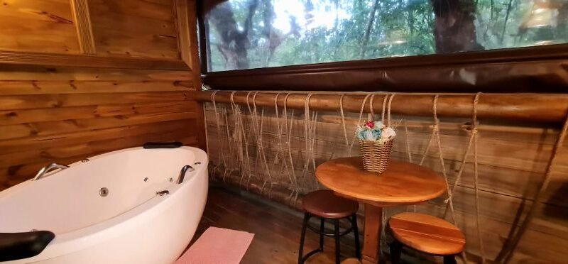 Cabana 1 com hidromassagem, lareira elétrica e vista para mata nativa