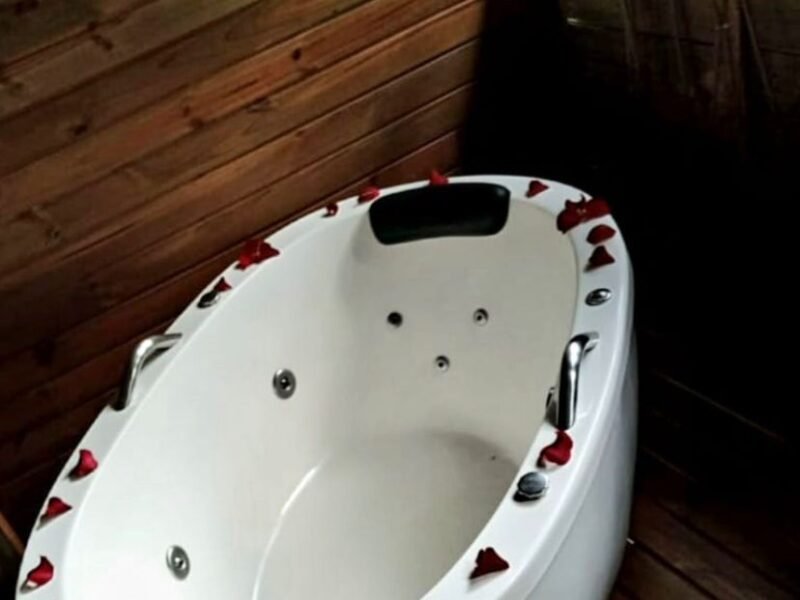 Cabana 1 com hidromassagem, lareira elétrica e vista para mata nativa